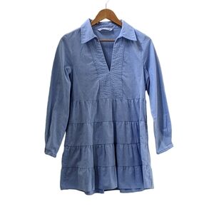 Zara Long Sleeve Tiered Chambray Short Dress Size Small